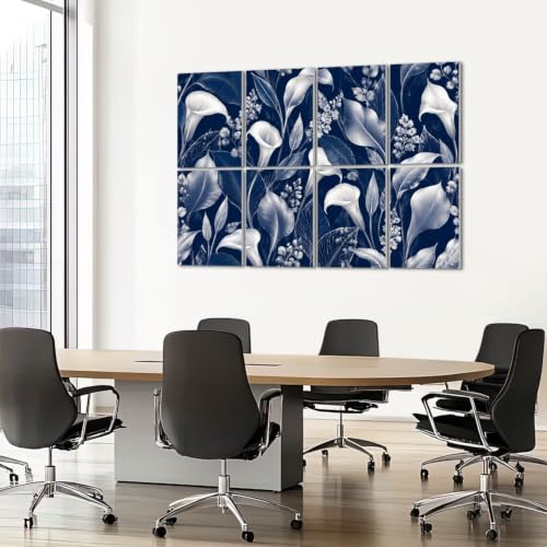8 Pack Paneles Acústicos Artísticos con diseño de flores de Anturio tonos azules, paneles decorativos autoadhesivos para aislamiento acústico en estudios y oficinas 48"x32" miniatura 7