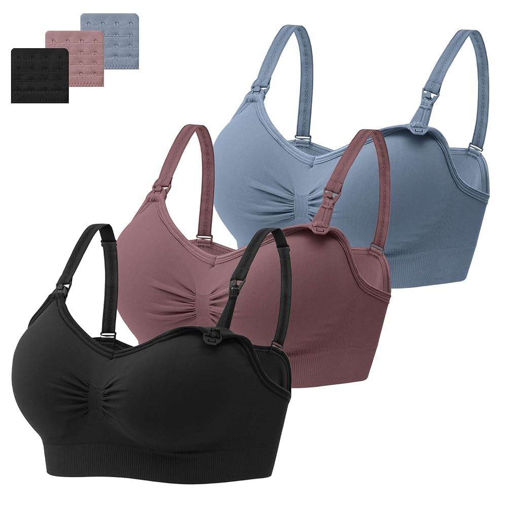 HBselect 3 PCS Reggiseno Allattamento con Estensione Reggiseno Bra Donna Morbido e Traspirante Reggiseno Senza Ferretto e Senza Cuciture