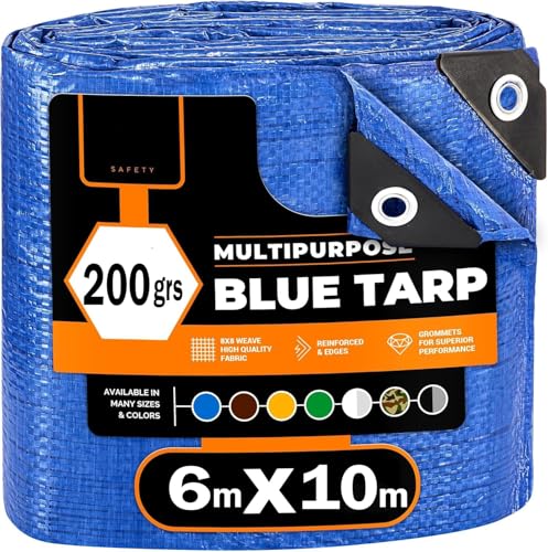 TELO IMPERMEABILE OCCHIELLATO MULTIUSO: Realizzato in Polietilene rinforzato antistrappo da 200 g/m², resistente a sole, pioggia, gelo e intemperie. Utilizzabile da -40° a +80°. Adatto agli usi più gravosi, sia all'interno che all'esterno