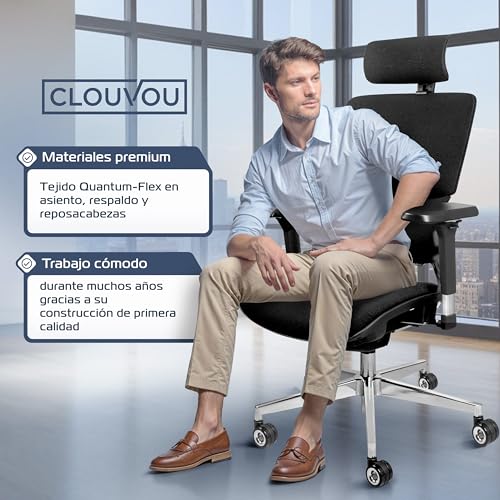 CLOUVOU MasterSeat Silla Escritorio Ergonomica [Ganador de la Prueba] Silla Oficina Ajustable Individualmente Office Chair & Gaming Chair | Carga máxima 150kg (Negro) - imagen 7