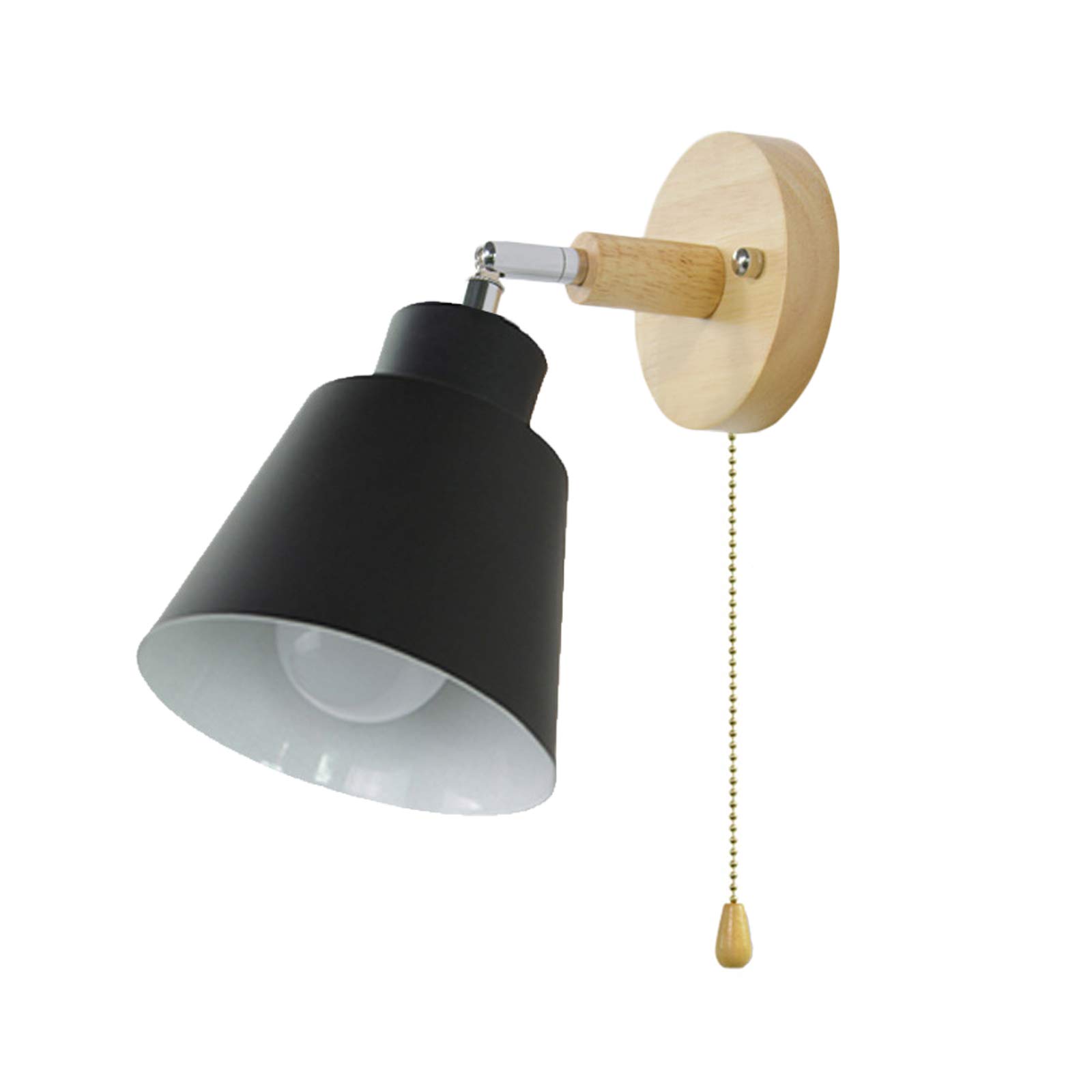 Wall Lamp, Wood Wall Lamp, with Pull Cord Switch, Modern Rotatable Indoor Light for Room Bedside, Aluminum Sconce for Bedroom, Kitchen - E27 Bulb
