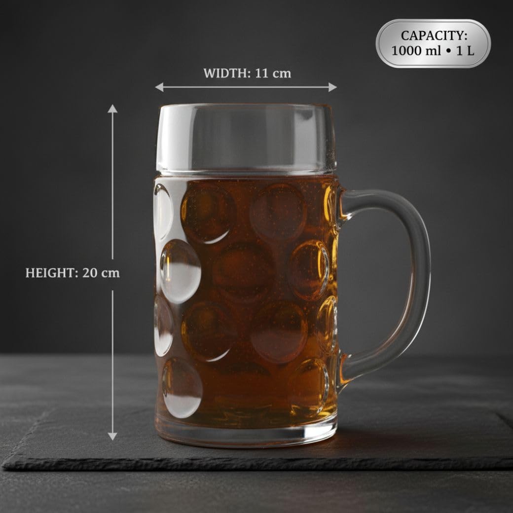 Bar Box Premium Crystal Clear Party Jumbo Glass Beer Mug Glass Beers Mugs Beverages with Handle | Your Home Bar Gift for Men Dad Brother Husband Son Boyfriend Friends Birthday & Anniversary (1000ml) 4