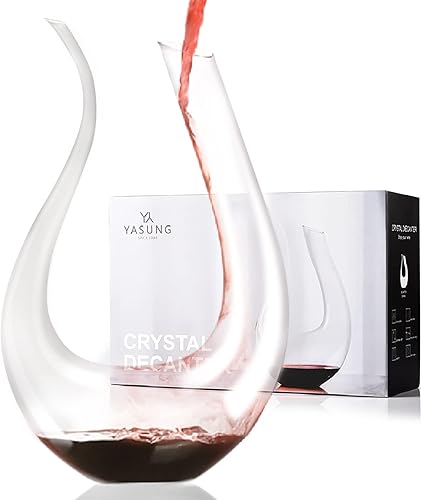 Decantador de vino, cristal de 50.7fl oz, jarra de vino de 51 onzas, aireador de vino 100% soplado a mano sin plomo en forma de U