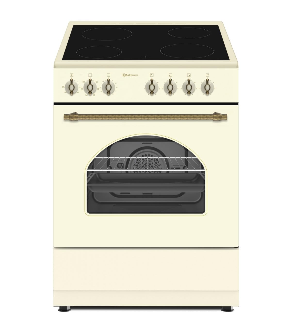 COCINA VITROCERÁMICA CREMA XL CON HORNO ELECTRICO 60 CM ANCHO SOLTHERMIC CREMA RÚSTICA ACABADOS DORADOS/, 4 FUEGOS/HORNO ELECTRICO