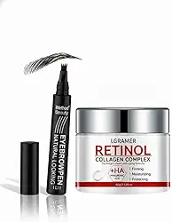 Kit Beleza Total: Creme Retinol + Colágeno 30g Anti-Idade + Lápis de Sobrancelha Alta Precisão - Hidrata, Firma e Preenche.