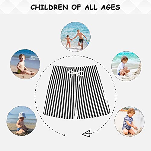 JSTEL Summer Beach Shorts for Boy,Black White Stripe Swim Shorts Striped Swim Trunks for Kid,34
