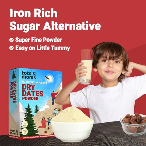 Image of TOTS AND MOMS Foods Organic Dry Dates Powder | Natural Sweetener for Kids Porridge, Puree, Ice cream, Pancake, Dessert, Cereal, Juice, Smoothie - 200g
