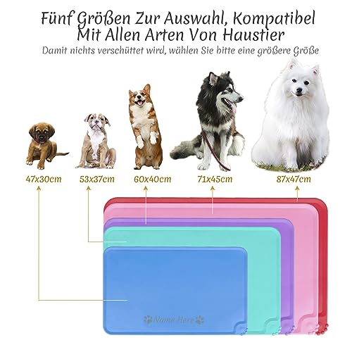 Napfunterlage Hund Katzen, OXYEFEI Personalisiert Hundematte Silikon mit Name&Muster Wasserdicht Cleany Hundenapf Unterlage Vermeiden Auslaufen für Katzennapf Futternapf Wassernapf