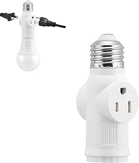 E26 Light Socket to Plug Adapter, Heat-Resistant 2/3 Prong Light Socket Outlet - High-Quality Light Bulb Plug Adapter, Polarized Light Socket Adapter Splitter Converter for Garage Porch White (1Pack)