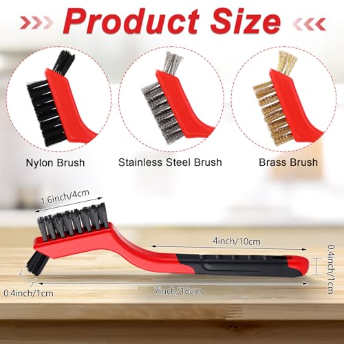 Image of Reallnaive 50 Pcs Wire Brushes for Cleaning Rust 7 Inch Brass /Stainless Steel /Nylon Wire Brushes with Curved Handle Grip for Deep Cleaning Small Parts Rust Dirt Paint Scrubbing