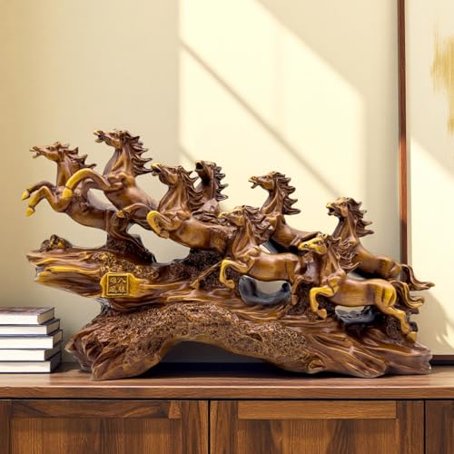 Estatua de Caballos Feng Shui de Resina 13.7"x4"x7.9" miniatura 1