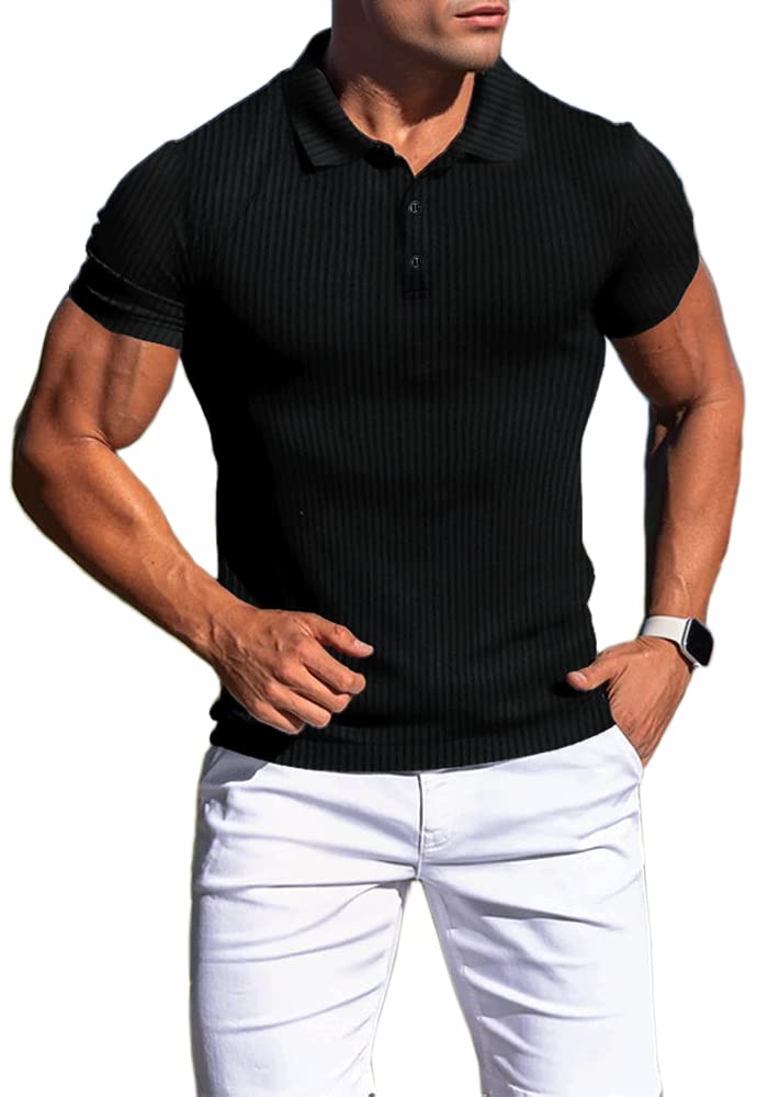 Agilelin Polo Camiseta para Hombre,Manga Larga/Manga Corta Informal,Camisetas Elásticas Slim Fit