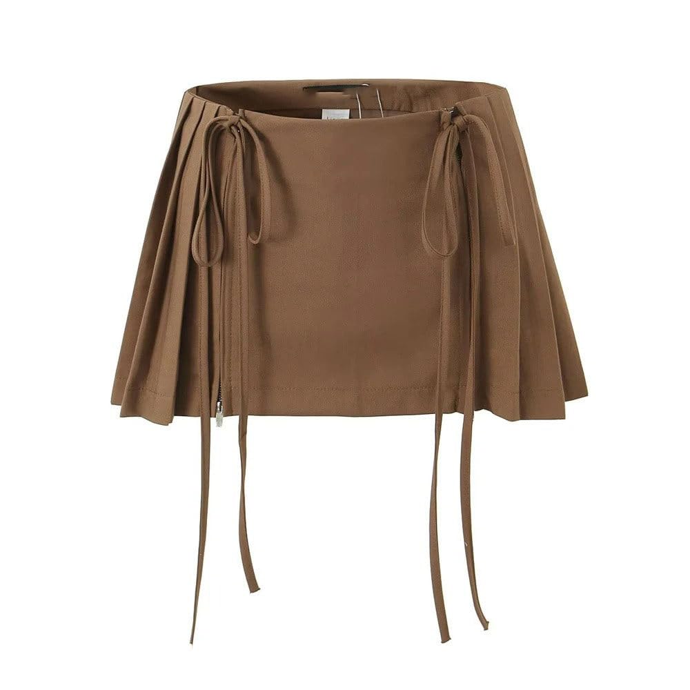 Falda Corta De Mujer - Moda De Verano para Mujer, Diseño con Cordones, Cintura Alta, Media Falda, Estilo Spice Girl, Diseño De Telas Combinadas con Pliegues, Minifalda Acampanada