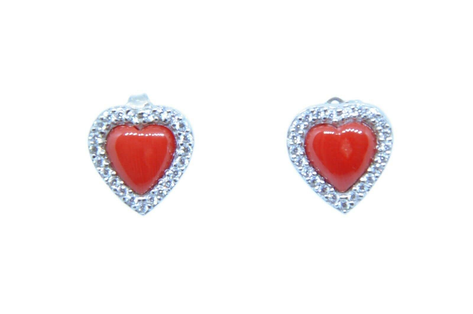 Orecchini con cuore in corallo rosso scuro del Mar mediterraneo naturale e argento Spedizione GRATUITA