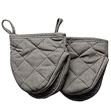 OKINDOLIFE Mini Oven Mitt, Hot Small Half Oven Mitts Sets,Grey Short Silicone Grabber Cooking Mitts Pair Heat Resistant with Non-Slip Grip and Hanging Loop-Ideal for Kitchen Accessories