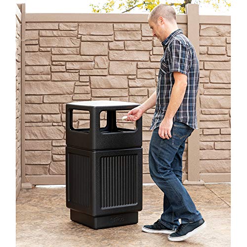 Safco Canmeleon Heavy Duty Outdoor Waste, Garbage, Trash Can, 38-Gallon Capacity, Recessed Panel, Use In Backyard, Deck, Patio, Office. Durable Polyethylene, Fluted Panels, Covered Top,Black #TOP7