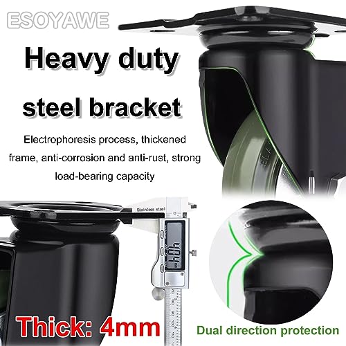 3 4 5 6インチ ヘビーデューティ スイベルプレートキャスター 4個セット、移動サイレントダブルボールベアリングソリッドラバーホ