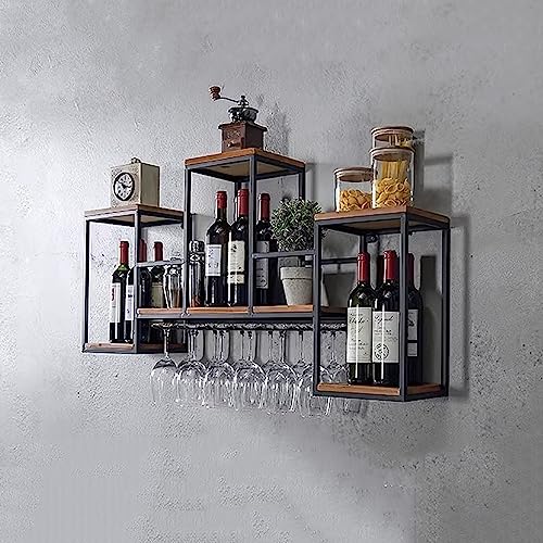 Étagères flottantes murales avec porte-verre en métal vintage - 4