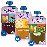 Plum Organics - 6+ Months Organic Baby Food Variety Pack - 3 Flavors - Non-GMO - Fruit & Veggie Blends On-The-Go Pouches for Baby and Toddler Meals - Quality Tested Ingredients - 4 oz (Pack of 18)