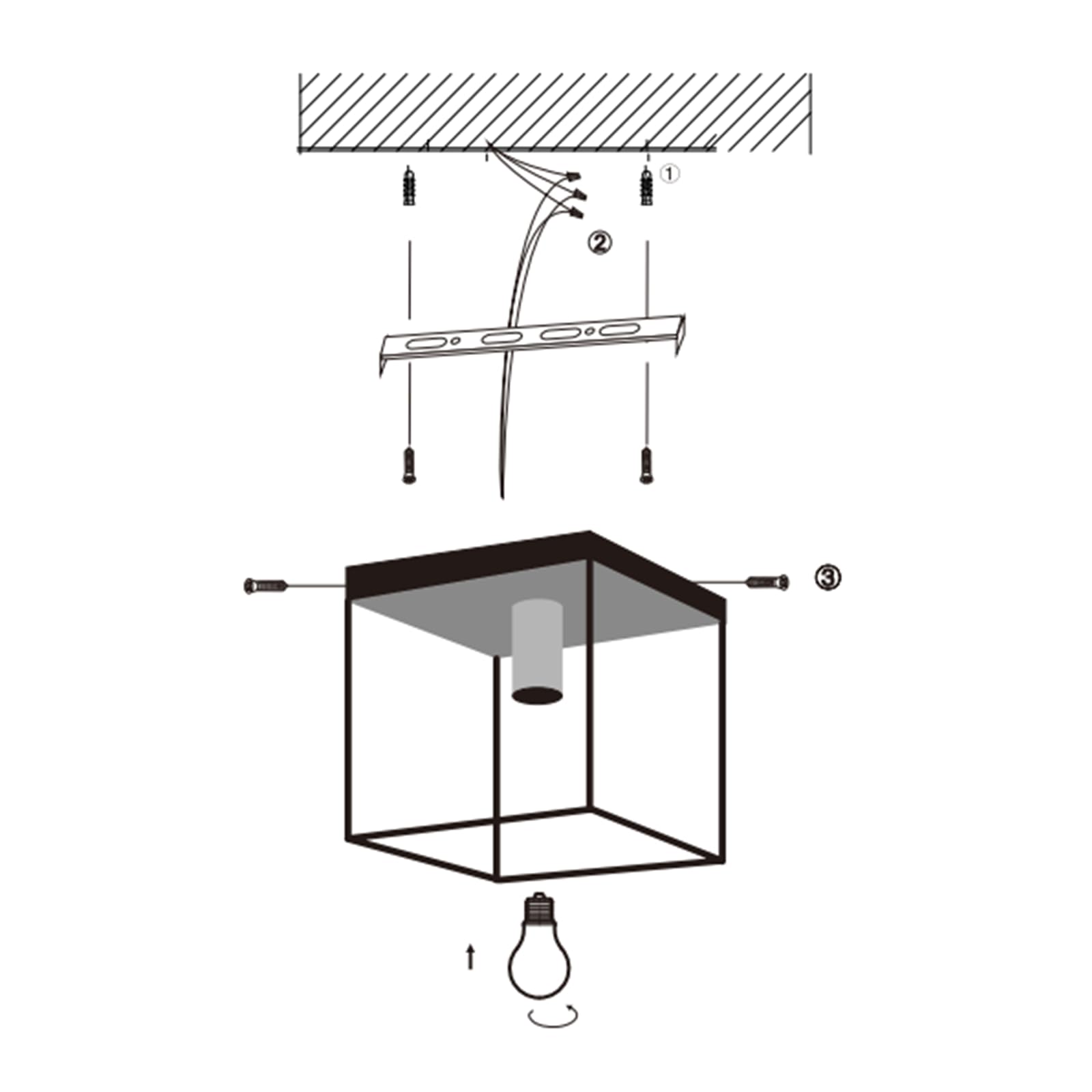 Klighten 2 Stück Schwarz Deckenleuchte E27, Leuchtmittel nicht Inklusive | E27 Fassung industrial deckenlampe schwarz eckig, Aluminium und Eisen, vintage Deckenlampe für Flur Schlafzimmer Wohnzimmer