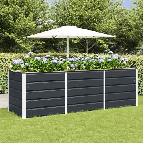 Pot de fleurs anthracite 240x80x75 cm grand bac acier résistant intempéries