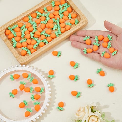SUPERFINDINGS 80 Stück Mini Karotten Cabochons Aus Kunstharz Osterkarotten Verzierungen Gemüse Ornamente Dekorative Häschen Karotten Flatbacks Ornamente Für Die Küche Zu Hause
