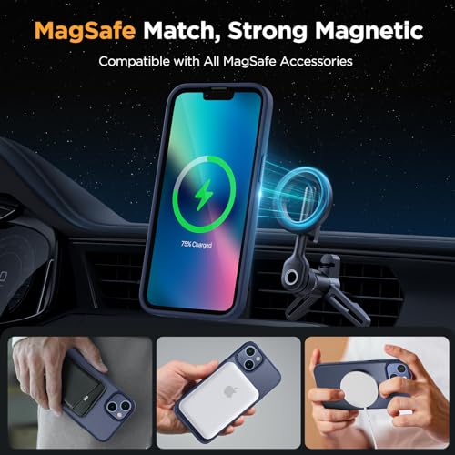 Image of Miracase Magnetic for iPhone 13 Case 6.1 inch (Compatible with MagSafe)(with 2X Screen Protectors) Military-Grade Protection, Anti-Fingerprint Translucent Matte Phone Case Cover, Dark Blue