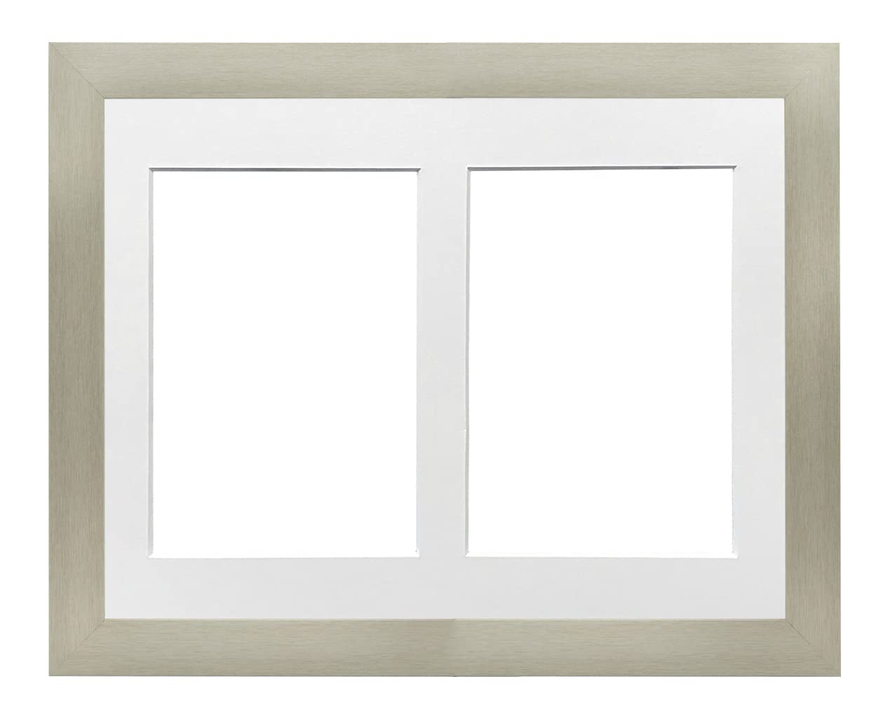 Silver Frame 10x8' Multi Aperture Picture Frame with White Mount to fit (2x) 6x4' Photos with Perspex Sheet - Tabletop & Wall Mountable Landscape or Portrait