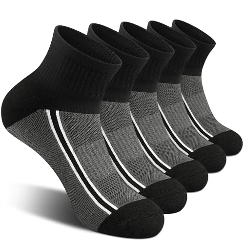 Image of Gonii Mens Athletic Ankle Socks 5-Pairs | Running,Hiking,Sports,Workout,Gym,Golf,Blister Defense,Cushioned,Arch Support,Compression,Comfortable,Quarter