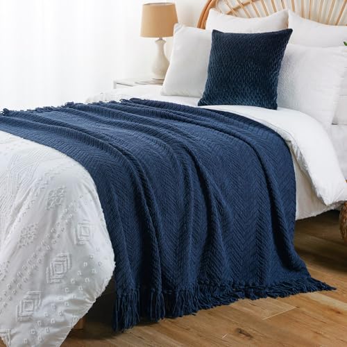 Image of BATTILO HOME Navy Blue Throw Blanket for Couch, 60 inchx80 inch
