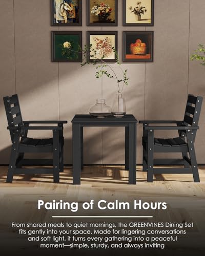 Image of GREENVINES 5-piece Patio Dining Set, HDPE Square Table & 4 Chairs, Black