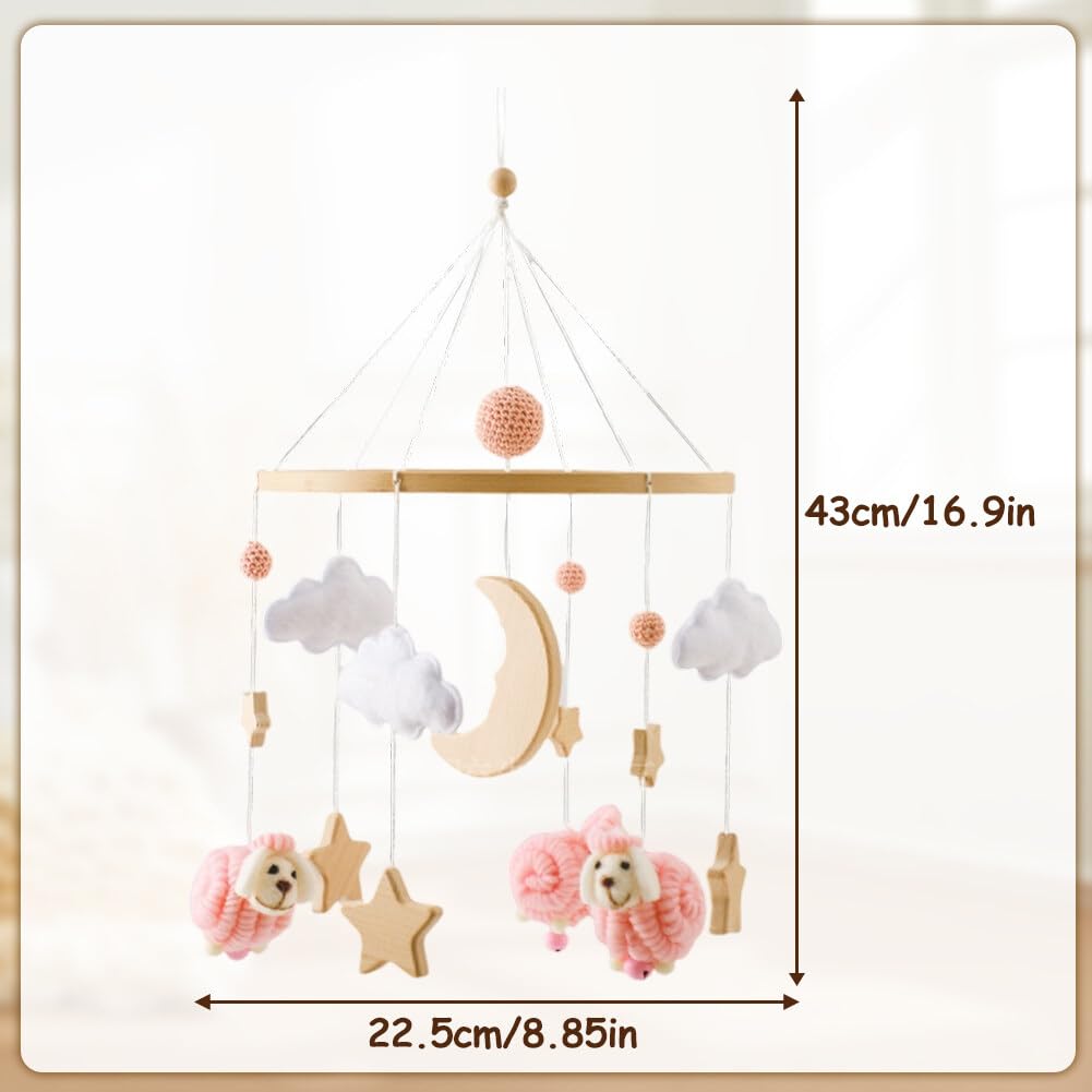 Baby Crib Mobile for Boys Girls | Boho Nursery Mobile | Felt Ball Bed Bell Mobile Crib | Ceiling Mobile - Stars, Clouds, Moon | Pendant Toy Wooden Wind Chime Nursery Decoration (Cream Colour)