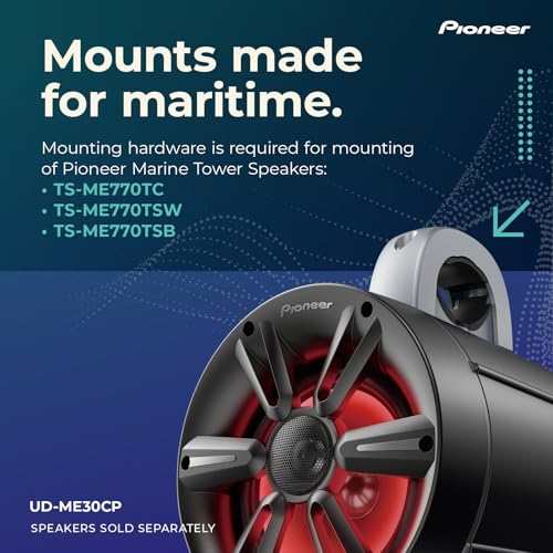 Image of Pioneer UD-ME30CP Tower Speaker Mounting Brackets (Silver, 2 Pack) - Flexible Mounting Options, Fits 1-7 /8 inch to 3 inch Tubes - for Use with Boats, Watercraft, UTV, ATV, RVs, Golf Carts