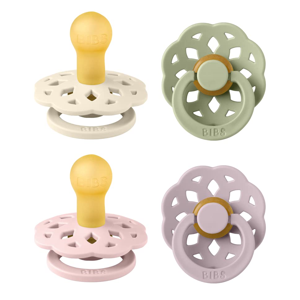 Image of BIBS Boheme Soother 4-Pack | BPA Free Dummy Pacifier | Round Nipple | Natural Rubber Latex | Made in Denmark| Size 0-6 Months | Dusky Lilac Mix