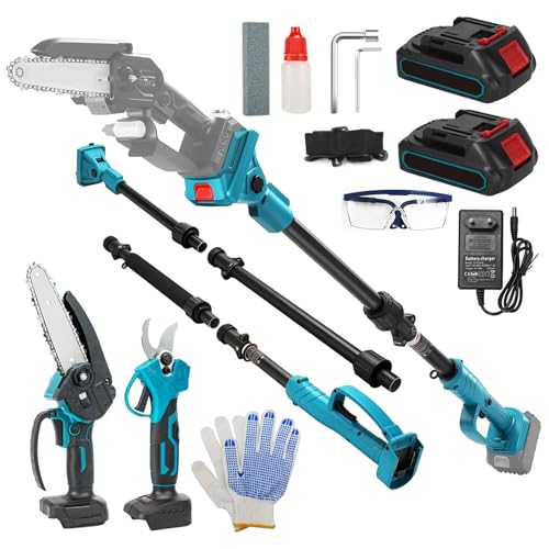 Kit 4-en-1 Sécateur et Tronçonneuse sans Fil, Mini Tronçonneuse sans Fil 6