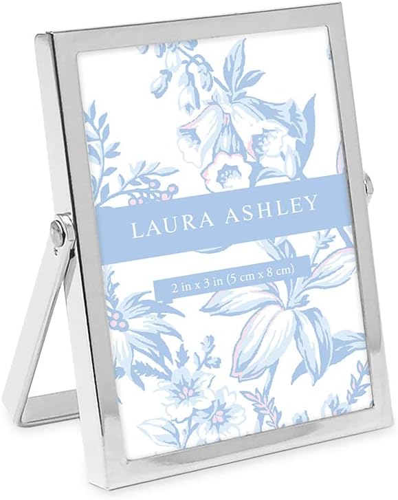 Laura Ashley 2x3 Silver Flat Metal Picture Frame (Vertical) with Pull-Out Easel Stand, Made for Tabletop, Counterspace, Shelf and Desk (2x3, Silver)