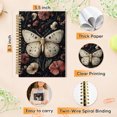 Carnet vintage papillon et fleurs style dark cottagecore format A5 couverture rigide