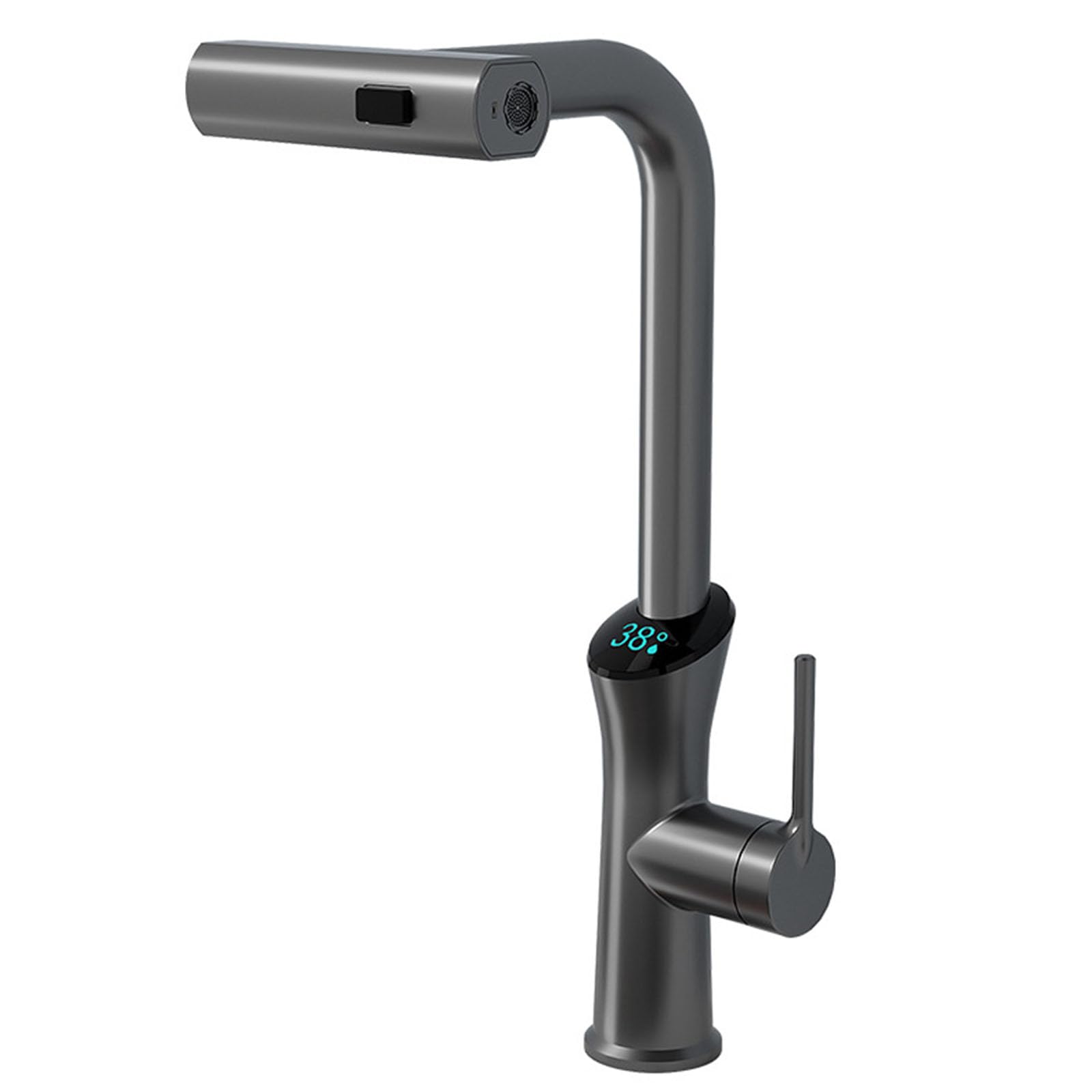 Robinet de cuisine cascade gris pistolet avec douchette extractible en laiton