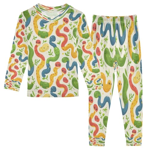 Pajama Sets Long Sleeve Cartoon Colorful Snake Pattern Soft Comfy Sleepwear 2 Piece PJS 3-8T