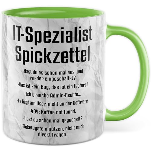 Tasse Informatik Geschenk IT-Spezialist Spickzettel, Kaffeetasse Programmierer Informatiker Technik Beruf Spezialist, Geschenkidee Arbeit Ironie Sarkasmus Meme Lustiger Spruch Kaffee-Becher