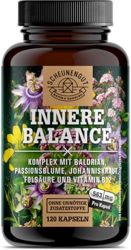 Passionsblume + Johanniskraut + Baldrian Komplex Kapseln - DE SCHEUNENGUT® | INNERE BALANCE®️ Intensiv-Formel mit Passionsblume Kapseln, Johanniskraut Kapseln und Baldrian Hochdosi