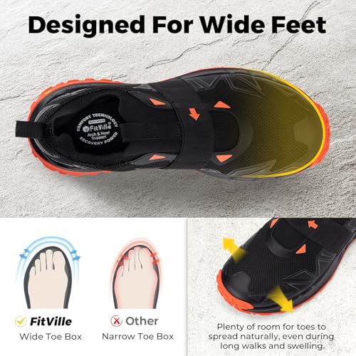 FitVille Men's Extra Wide Slip On Shoes Comfortable Orthopedic Hiking Sneakers with Arch Support Slip Resistant Trekking Walking Shoes for Travel Camping2