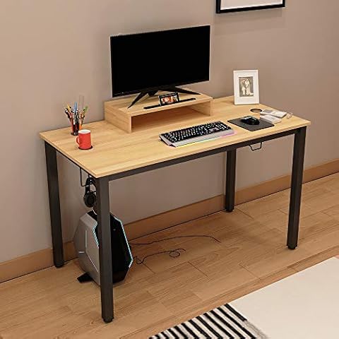 sogesfurniture Gaming Table Computer Desk with Cup Holder and Headphone Hanger, 120 x 60 cm large Workstation Desk Computer PC Laptop Table, Teak & Black BHEU-AC14BB Cover