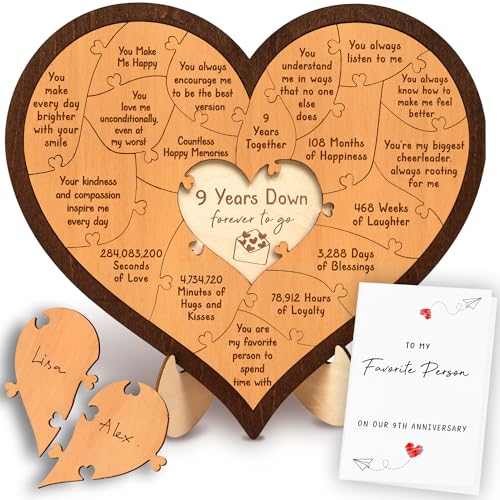 Product Image of the Stofinity 9 Year Anniversary Pottery Gifts For Him Her - Happy 9th Anniversary Wedding Gifts For Husband Wife, Willow Gift For 9 Years Wood Heart Puzzle