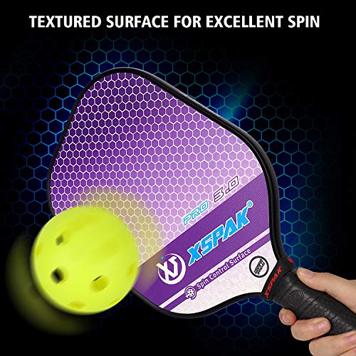 Image of 12K Carbon Fiber Pickleball Paddles, USAPA Polypropylene Honeycomb Paddle with Cushion Comfort Grip, SPIN2.0 World Champion Surface Technology Options Pickleball Racket