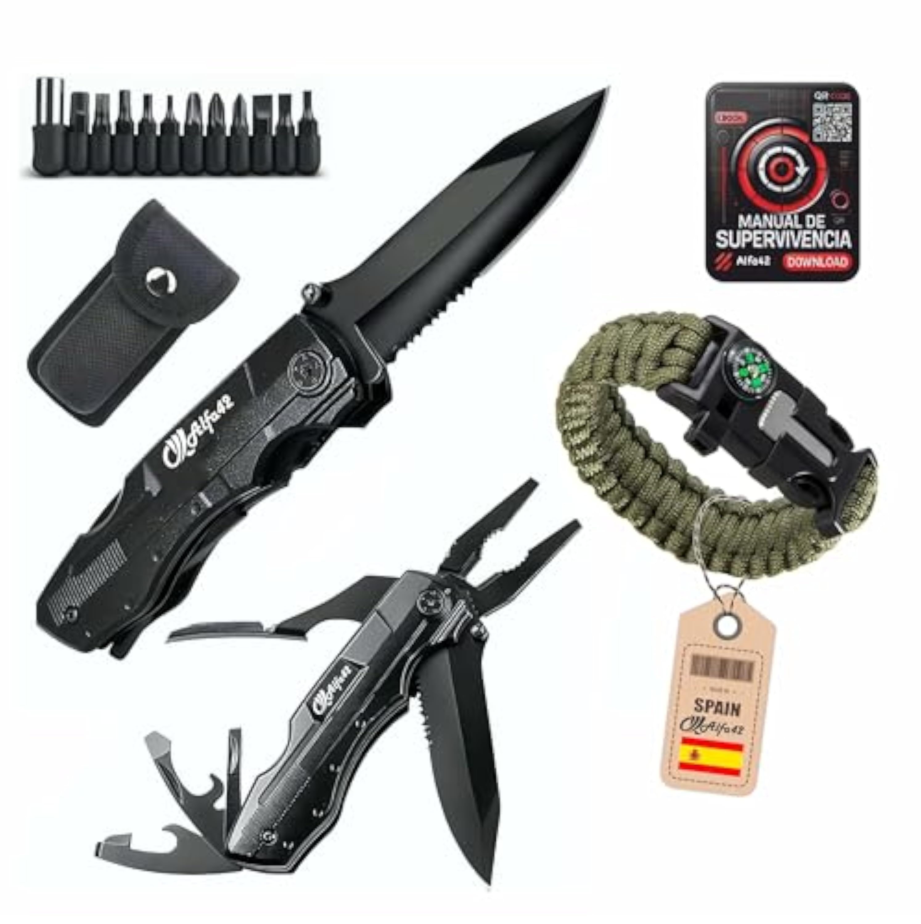 Alfa42 Navaja Multiusos, Herramienta Multiuso Inoxidable, Alicates Plegables, Navaja de Bolsillo, Cuchillo Plegable, Camping, Pesca, Supervivencia, Regalos para Hombres, Regalos Navidad, Regalo Papa