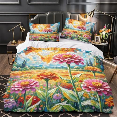 Housse de couette Zinnia Elegans 3D 200x200 microfibre - 4