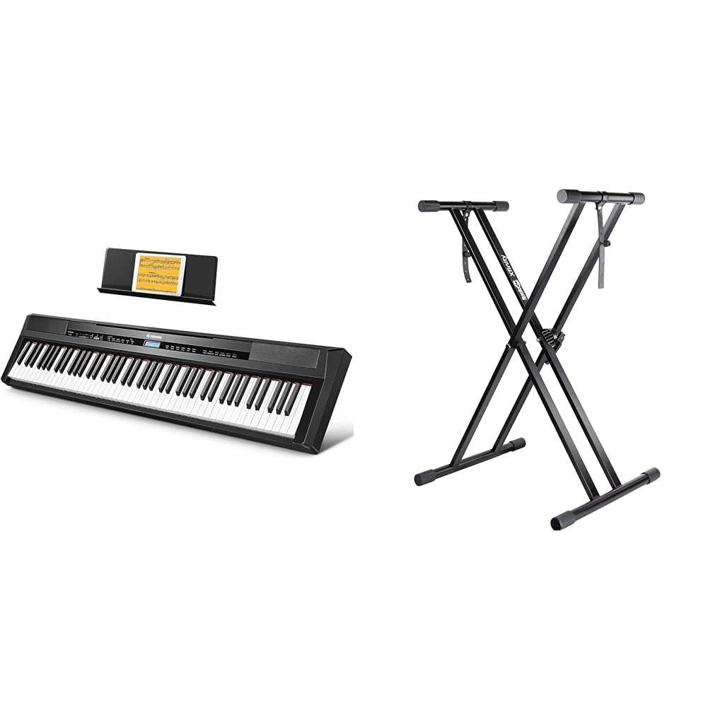 Donner Pianoforte Digitale, 88 Tasti Pesati, Pianoforte Elettrico Portatile con Pedale di Sustain & Rockjam Xfinity Douproed Presunbled Keyboard Stand con cinghie di bloccaggio