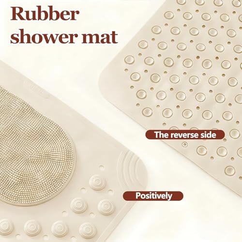 Image of Charge -X Anti Slip Bath Mat with Foot Scrubber for Bathroom | 2-in-1 Silicone Shower Mat with Suction Cups & Drainage Holes | Deep Cleaning Foot Scrubber Massage Mat (70 x 35 cm) Beige