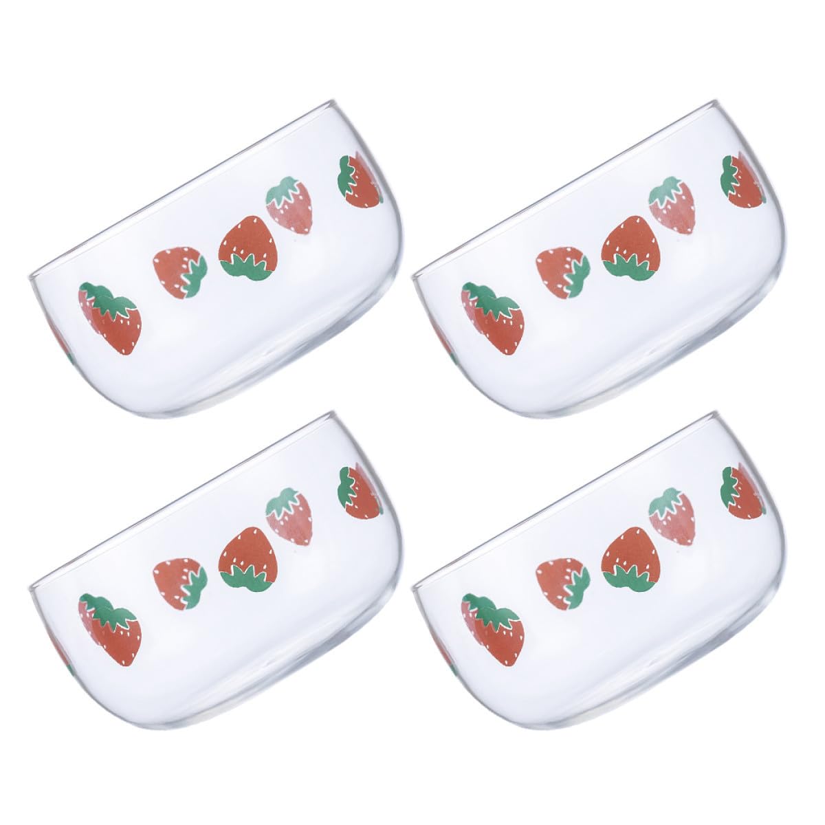 Cabilock 4 Piezas Cuencos de Vidrio con Diseño de Fresa para Ensaladas y Frutas Recipientes para Servir Postres Cocina Doméstica